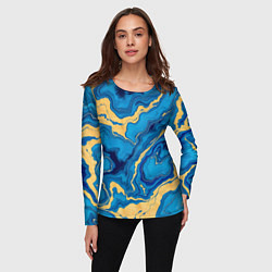 Лонгслив женский Синий мрамор с золотом, цвет: 3D-принт — фото 2