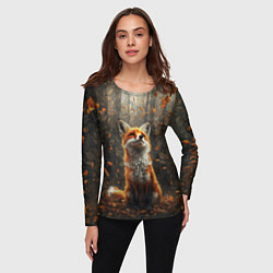 Лонгслив женский Довольный лис в лесной чаще, цвет: 3D-принт — фото 2