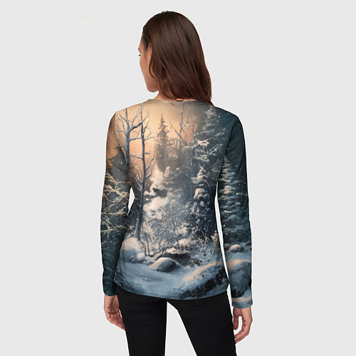 Женский лонгслив Белый лисенок в зимнем лесу / 3D-принт – фото 4