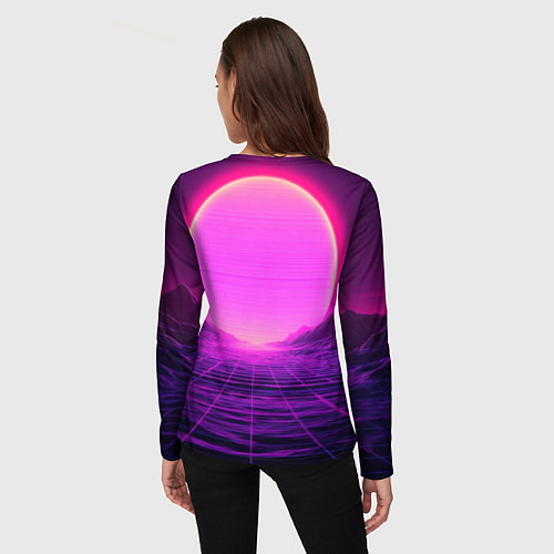 Женский лонгслив Синтвейв ретровейв неоновый узор и солнце / 3D-принт – фото 4