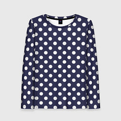 Лонгслив женский Синий в белый горошек, цвет: 3D-принт