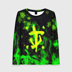 Женский лонгслив Doom кислотный снег в огне лого