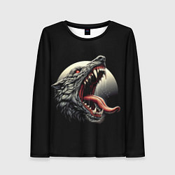 Лонгслив женский Волчья морда на фоне луны - нейроарт, цвет: 3D-принт