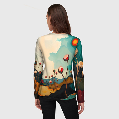 Женский лонгслив Сюрреалистичный пейзаж с цветами / 3D-принт – фото 4