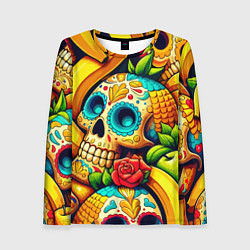 Лонгслив женский Colorfull skulls and bananas - pop art pattern, цвет: 3D-принт