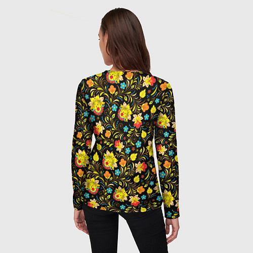 Женский лонгслив Хохлома цветы / 3D-принт – фото 4