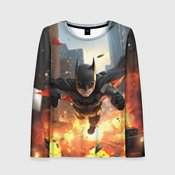 Лонгслив женский Бэтмен в полете над огнем, цвет: 3D-принт