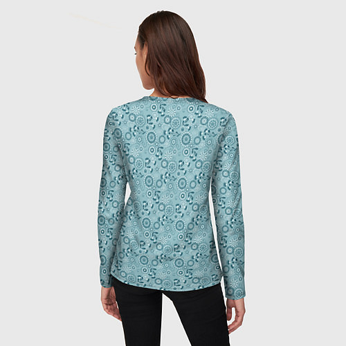 Женский лонгслив Бирюзовый деревенский узор ретро / 3D-принт – фото 4