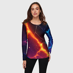 Лонгслив женский Сине-оранжевые молнии текстура, цвет: 3D-принт — фото 2