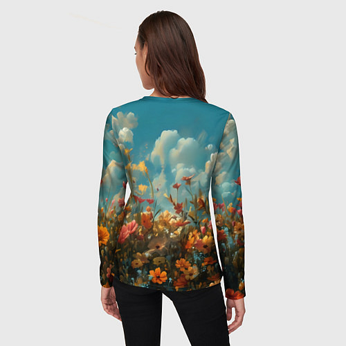 Женский лонгслив Лисица в цветочном поле / 3D-принт – фото 4