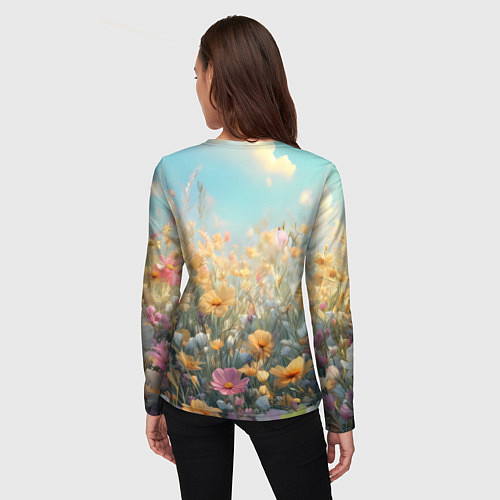 Женский лонгслив Лиса в цветочном поле / 3D-принт – фото 4