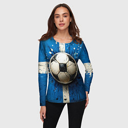 Лонгслив женский Футбольный мяч на синем, цвет: 3D-принт — фото 2