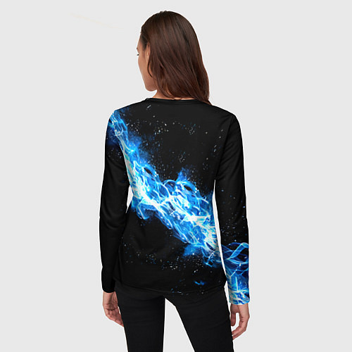 Женский лонгслив Футбольный мяч в синем пламени / 3D-принт – фото 4