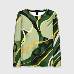 Лонгслив женский Зеленый природный паттерн, цвет: 3D-принт