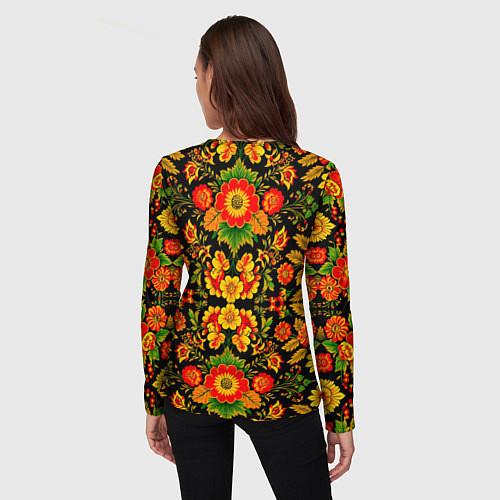 Женский лонгслив Русская хохломская роспись / 3D-принт – фото 4