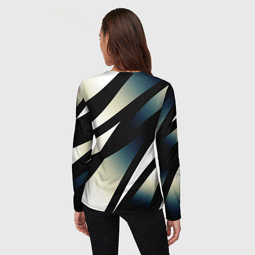 Женский лонгслив Чёрно-белый с синим затемнением полосы / 3D-принт – фото 4