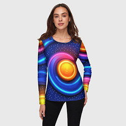 Лонгслив женский Оранжевый круг и голубые линии текстура, цвет: 3D-принт — фото 2