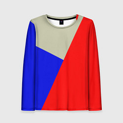 Лонгслив женский Серо-сине-красный трёхцветный, цвет: 3D-принт