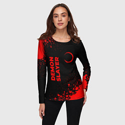 Лонгслив женский Demon Slayer - red gradient вертикально, цвет: 3D-принт — фото 2