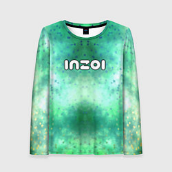 Лонгслив женский Inzoi белый логотип на зеленом фоне, цвет: 3D-принт