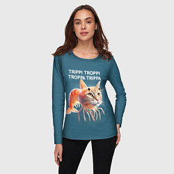 Лонгслив женский Trippi troppi troppa trippa - brainrot cat meme, цвет: 3D-принт — фото 2