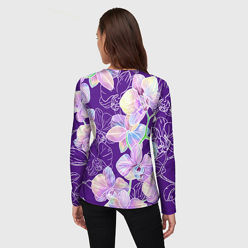 Женский лонгслив Японские акварельные орхидеи / 3D-принт – фото 4