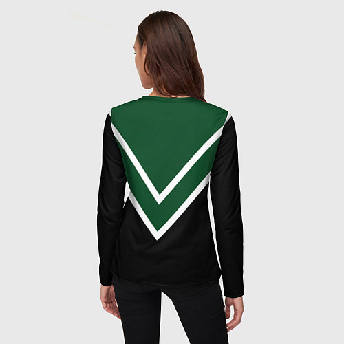 Женский лонгслив Зелёный с чёрным и белые полосы / 3D-принт – фото 4