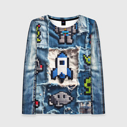 Лонгслив женский Космический пиксельный корабль, цвет: 3D-принт