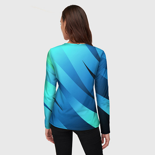Женский лонгслив Сине-голубой абстрактные полосы / 3D-принт – фото 4