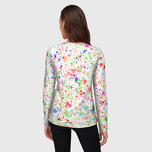 Женский лонгслив Белый с разноцветными брызгами / 3D-принт – фото 4