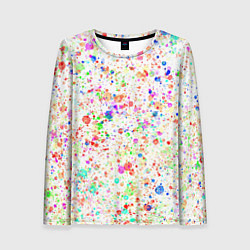 Лонгслив женский Белый с разноцветными брызгами, цвет: 3D-принт