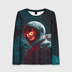 Женский лонгслив Череп космонавта красного цвета