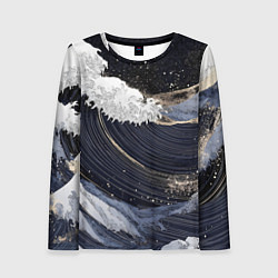 Лонгслив женский Волны моря с блестками, цвет: 3D-принт