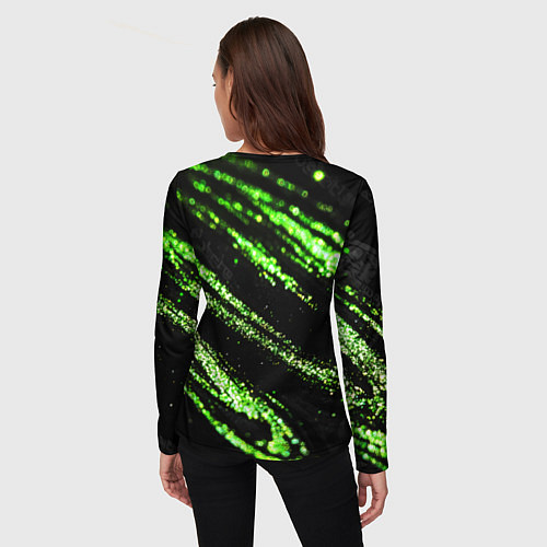 Женский лонгслив Зеленые блестки на черном / 3D-принт – фото 4