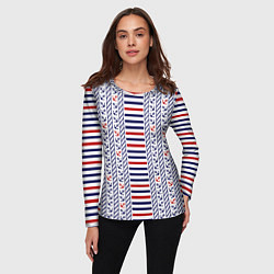Лонгслив женский Полосатый морской орнамент с якорями, цвет: 3D-принт — фото 2