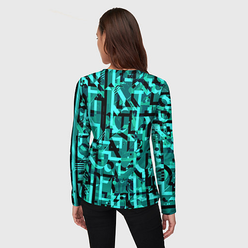 Женский лонгслив Неоновый голубой объёмный эффект / 3D-принт – фото 4