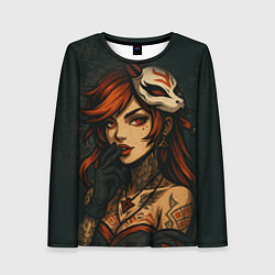 Лонгслив женский Рыжая девушка с маской лисы дерзкий стиль, цвет: 3D-принт