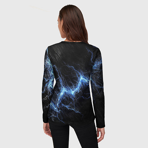 Женский лонгслив Герб РФ на черной текстуре с синими потертостями / 3D-принт – фото 4