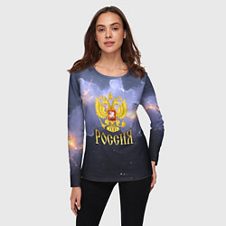 Лонгслив женский Молнии в небе и герб России, цвет: 3D-принт — фото 2