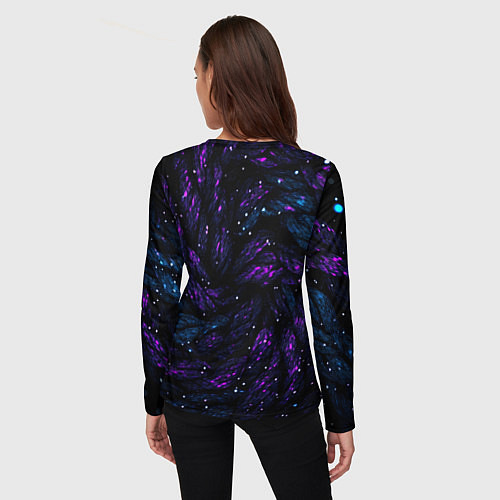 Женский лонгслив Герб России синие и фиолетовые блестки / 3D-принт – фото 4
