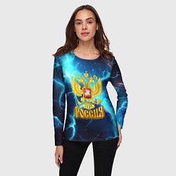 Лонгслив женский Россия герб на синих молниях, цвет: 3D-принт — фото 2