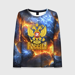 Лонгслив женский Россия герб и огонь, цвет: 3D-принт