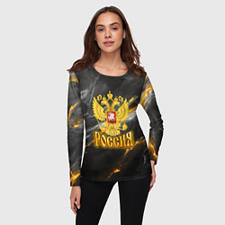 Лонгслив женский Россия черно-желтый фон, цвет: 3D-принт — фото 2