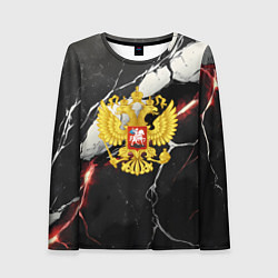 Лонгслив женский Герб России на объемной черной текстуре, цвет: 3D-принт