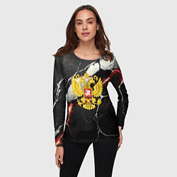 Лонгслив женский Герб России на объемной черной текстуре, цвет: 3D-принт — фото 2