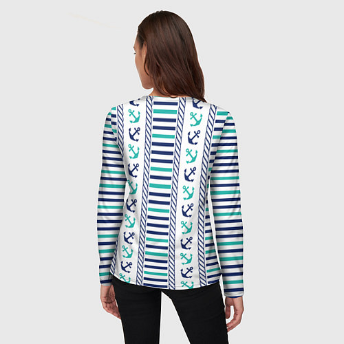 Женский лонгслив Морской орнамент с якорями и полосками / 3D-принт – фото 4