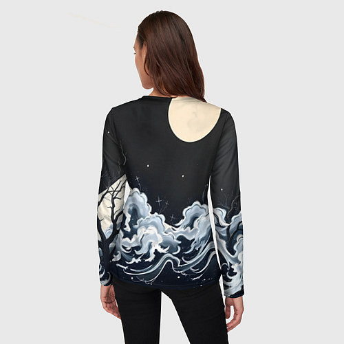 Женский лонгслив Японские волны и луна / 3D-принт – фото 4