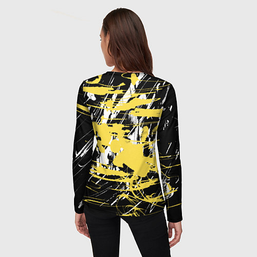 Женский лонгслив Желтая краска на черном / 3D-принт – фото 4