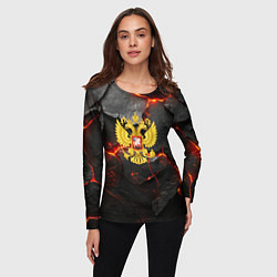 Лонгслив женский Герб России на фоне объемных плит, цвет: 3D-принт — фото 2