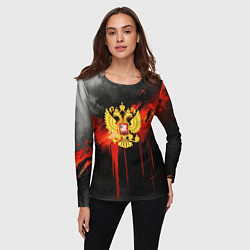 Лонгслив женский Герб России - красная краска на черном, цвет: 3D-принт — фото 2